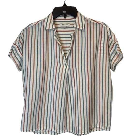 Madewell ‘Park’ Popover Rainbow Stripe Top Oversized Fit 100% Cotton Size XXS - Picture 6 of 15
